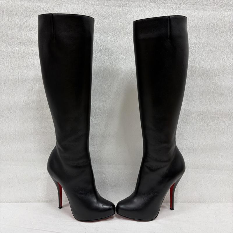 クリスチャン・ルブタン Christian Louboutin ブーツ ロングブーツ レザー ロングブーツ 37 ピンヒール サイドファスナー レッドソール トップリフト - 無地 黒 / ブラック / black X 赤 / レッド / red レディース USED 古着 中古 50168719