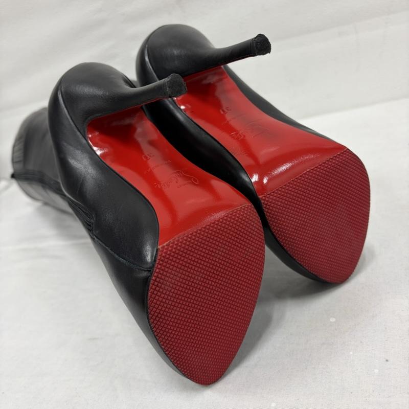 クリスチャン・ルブタン Christian Louboutin ブーツ ロングブーツ レザー ロングブーツ 37 ピンヒール サイドファスナー レッドソール トップリフト - 無地 黒 / ブラック / black X 赤 / レッド / red レディース USED 古着 中古 50168719