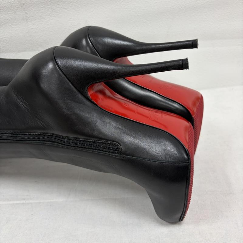 クリスチャン・ルブタン Christian Louboutin ブーツ ロングブーツ レザー ロングブーツ 37 ピンヒール サイドファスナー レッドソール トップリフト - 無地 黒 / ブラック / black X 赤 / レッド / red レディース USED 古着 中古 50168719