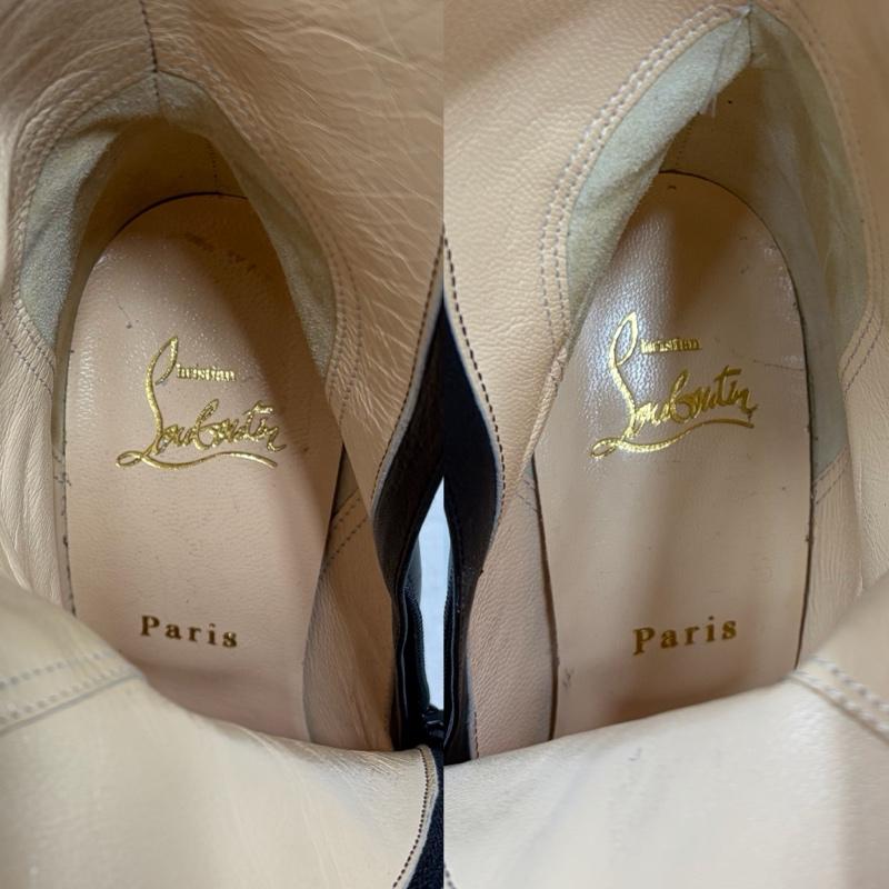 クリスチャン・ルブタン Christian Louboutin ブーツ ロングブーツ レザー ロングブーツ 37 ピンヒール サイドファスナー レッドソール トップリフト - 無地 黒 / ブラック / black X 赤 / レッド / red レディース USED 古着 中古 50168719