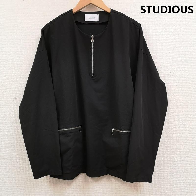 ステュディオス STUDIOUS シャツ、ブラウス 長袖 日本製 ハーフジップ ノーカラー プルオーバー シャツ 108100016 3 黒 / ブラック / black メンズ USED 古着 中古 50168720