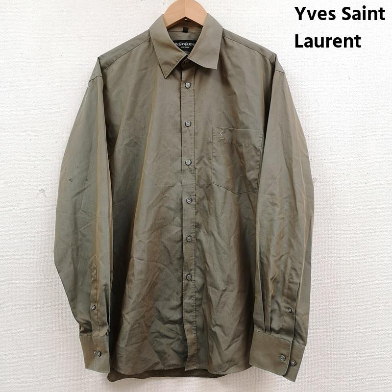イヴサンローラン Yves Saint Laurent シャツ、ブラウス 長袖 ワンポイント ロゴ 刺繡 長袖 ドレス シャツ - カーキ / カーキ / khaki メンズ USED 古着 中古 50168721