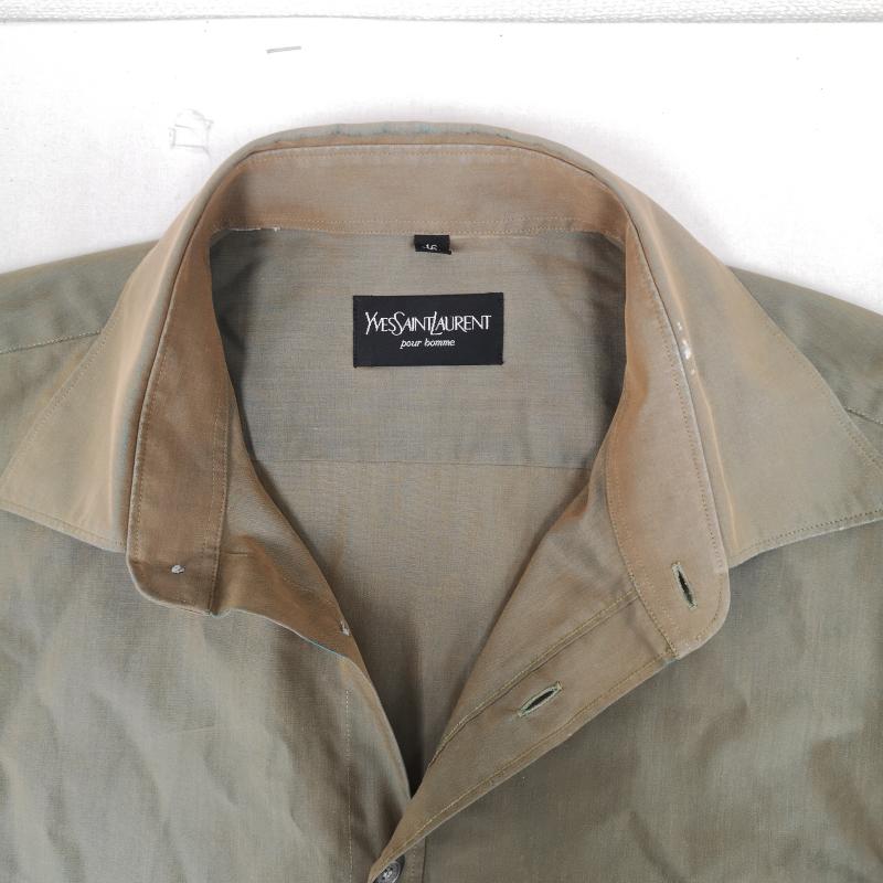 イヴサンローラン Yves Saint Laurent シャツ、ブラウス 長袖 ワンポイント ロゴ 刺繡 長袖 ドレス シャツ - カーキ / カーキ / khaki メンズ USED 古着 中古 50168721