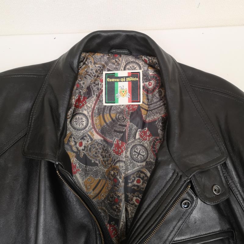 古着 USED ジャケット、上着 レザージャケット Caurent De Medici イタリア製 羊革 ラム レザー ジャケット 革ジャン XL 黒 / ブラック / black メンズ USED 古着 中古 50168727