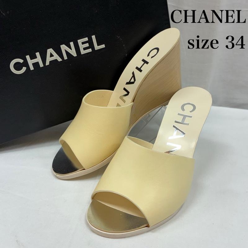 シャネル CHANEL ミュール ミュール ココマーク レザー ウッド ウェッジソール オープントゥ ミュール 21.5cm レディース USED 古着 中古 50168737