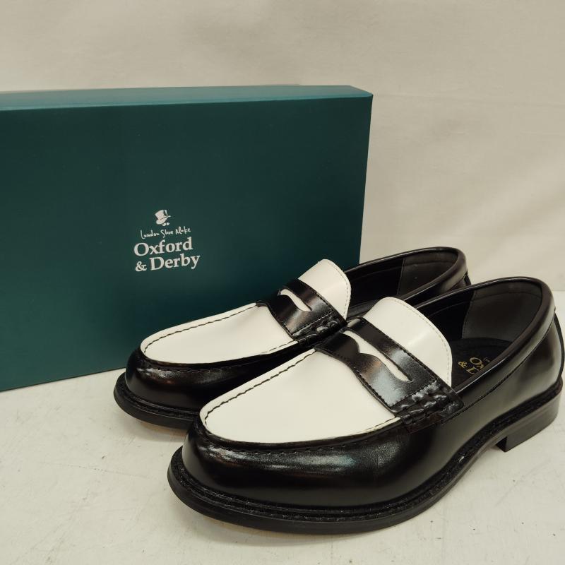 レザー レザー 革靴 革靴 London Shoe Make Oxford and Derby レザー コイン ローファー UK：8 白 / ホワイト / white X 黒 / ブラック / black メンズ USED 古着 中古 50168744