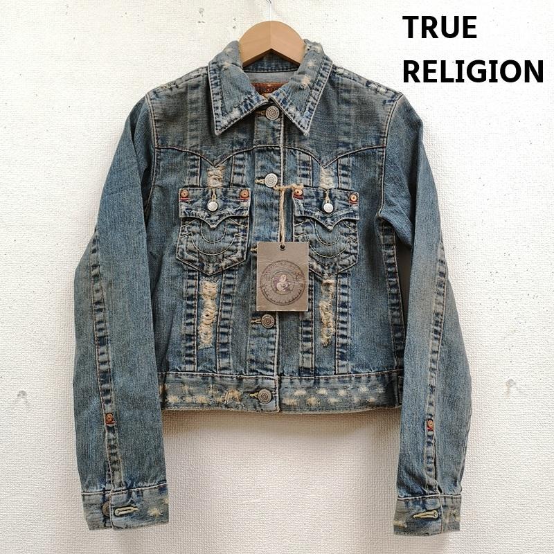 トゥルーレリジョン TRUE RELIGION ジャケット、上着 ジャンパー、ブルゾン ホースシューステッチ ダメージ加工 ショート丈 デニム ジャケット Gジャン XS インディゴ / インディゴ / Indigo レディース USED 古着 中古 50168753