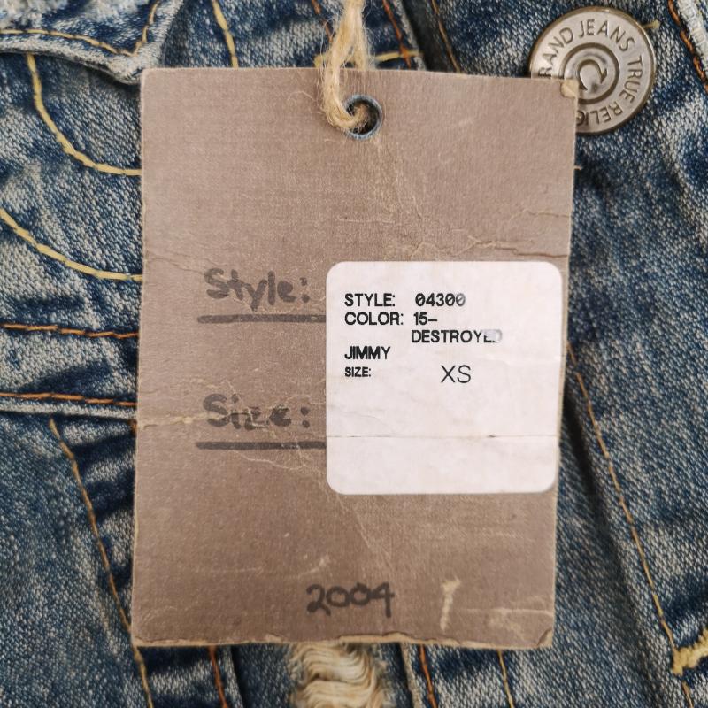 トゥルーレリジョン TRUE RELIGION ジャケット、上着 ジャンパー、ブルゾン ホースシューステッチ ダメージ加工 ショート丈 デニム ジャケット Gジャン XS インディゴ / インディゴ / Indigo レディース USED 古着 中古 50168753