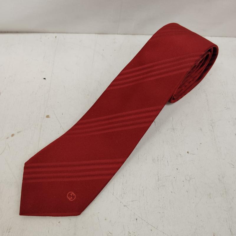 グッチ GUCCI ネクタイ ネクタイ シルク ネクタイ GG ロゴ 斜め ストライプ FREE えんじ / ワインレッド / dark red メンズ USED 古着 中古 50168756
