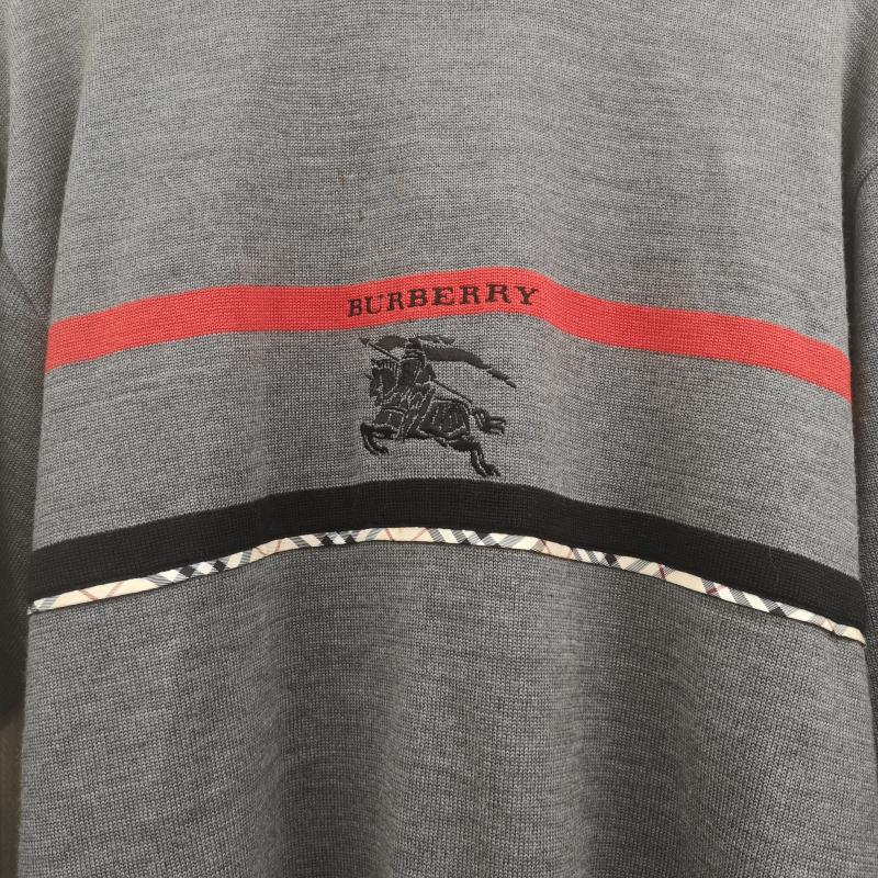 バーバリーゴルフ BURBERRY GOLF ニット、セーター 長袖 90s ノバチェック ホース ロゴ クルーネック ニット セーター L 灰 / グレー / gray メンズ USED 古着 中古 50168762