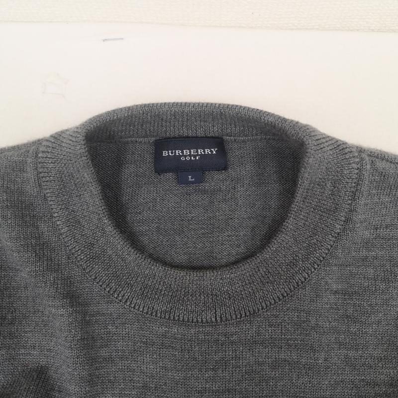 バーバリーゴルフ BURBERRY GOLF ニット、セーター 長袖 90s ノバチェック ホース ロゴ クルーネック ニット セーター L 灰 / グレー / gray メンズ USED 古着 中古 50168762