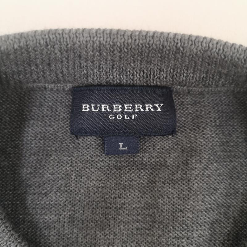 バーバリーゴルフ BURBERRY GOLF ニット、セーター 長袖 90s ノバチェック ホース ロゴ クルーネック ニット セーター L 灰 / グレー / gray メンズ USED 古着 中古 50168762