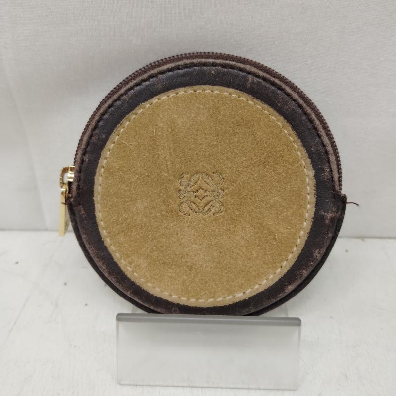 ロエベ LOEWE 財布 コンパクト財布 ラウンド コイン ケース 小銭入れ アナグラム スエード - 茶 / ブラウン / brown X ベージュ / ベージュ / beige メンズ USED 古着 中古 50168766