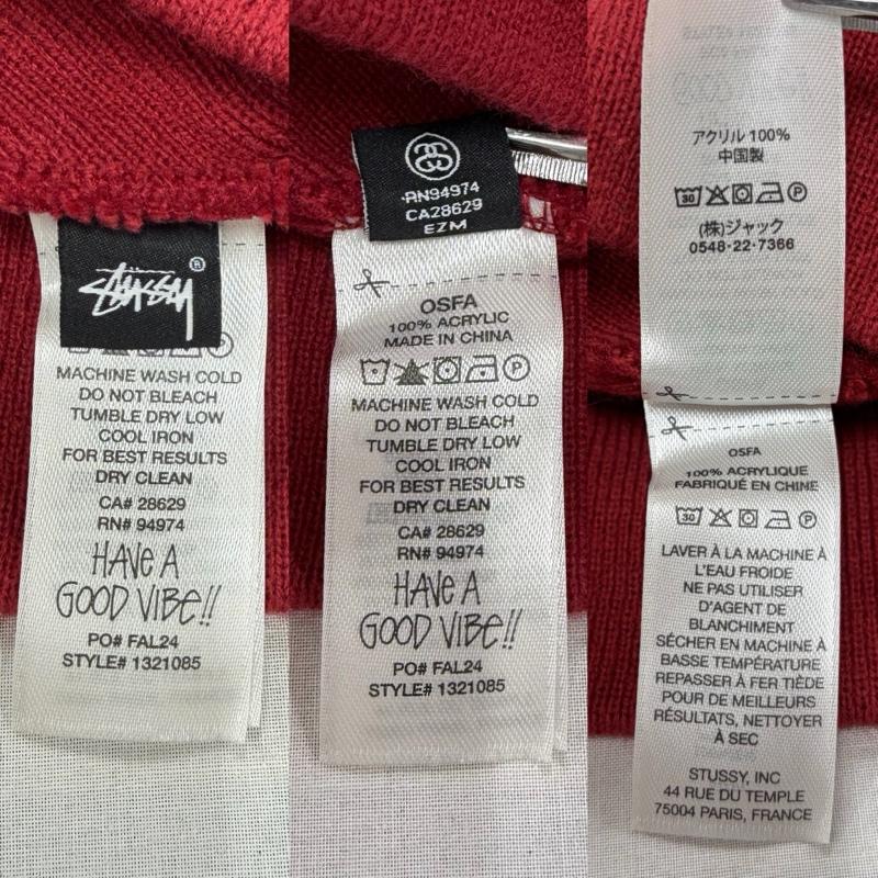 ステューシー STUSSY 帽子 ニット帽 ベーシック ロゴ 刺繍 ニット ビーニー 帽子 バーガンディー - ロゴ、文字 X 刺繍 赤 / レッド / red X 白 / ホワイト / white メンズ USED 古着 中古 50168777