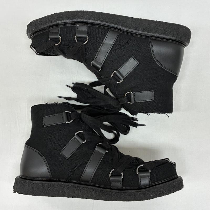 ヨウジヤマモトプールオム Yohji Yamamoto POUR HOMME ブーツ ショートブーツ 24AW プラットフォーム シューズ HO-E03-060-1-04 コットン キャンバス カウレザー ラバーソール 27.0cm メンズ USED 古着 中古 50168782