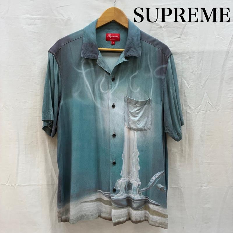 シュプリーム Supreme シャツ、ブラウス 半袖 21ss FUCK RAYON S/S SHIRT Teal キャンドル オープンカラー レーヨン シャツ M メンズ USED 古着 中古 50168784