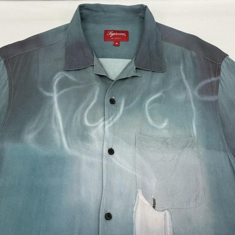 シュプリーム Supreme シャツ、ブラウス 半袖 21ss FUCK RAYON S/S SHIRT Teal キャンドル オープンカラー レーヨン シャツ M メンズ USED 古着 中古 50168784
