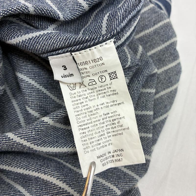 ビズビム VISVIM シャツ、ブラウス 半袖 16ss DUGOUT SHIRT S/S INDIGO STRIPE 0116105011020 デニム ベースボール シャツ 3 メンズ USED 古着 中古 50168803