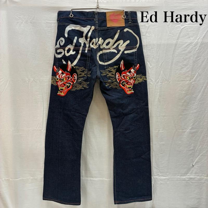 エドハーディー Ed Hardy パンツ デニム、ジーンズ 般若 刺繍 ロゴ ペイント 和柄 ボタンフライ デニムパンツ 34インチ メンズ USED 古着 中古 50168809