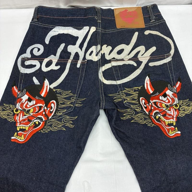 エドハーディー Ed Hardy パンツ デニム、ジーンズ 般若 刺繍 ロゴ ペイント 和柄 ボタンフライ デニムパンツ 34インチ メンズ USED 古着 中古 50168809