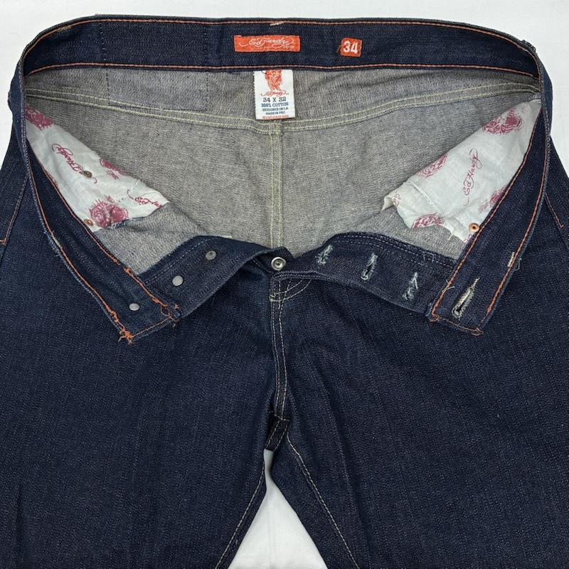 エドハーディー Ed Hardy パンツ デニム、ジーンズ 般若 刺繍 ロゴ ペイント 和柄 ボタンフライ デニムパンツ 34インチ メンズ USED 古着 中古 50168809
