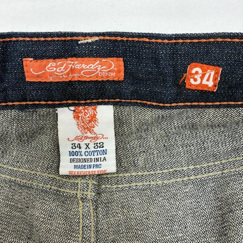 エドハーディー Ed Hardy パンツ デニム、ジーンズ 般若 刺繍 ロゴ ペイント 和柄 ボタンフライ デニムパンツ 34インチ メンズ USED 古着 中古 50168809
