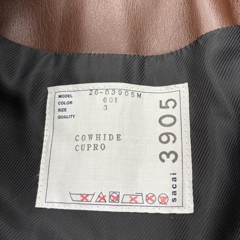 サカイ Sacai ジャケット、上着 レザージャケット 26ss Leather Blouson 26-03905M カウハイド レザー ジャケット ブルゾン 3 メンズ USED 古着 中古 50168816
