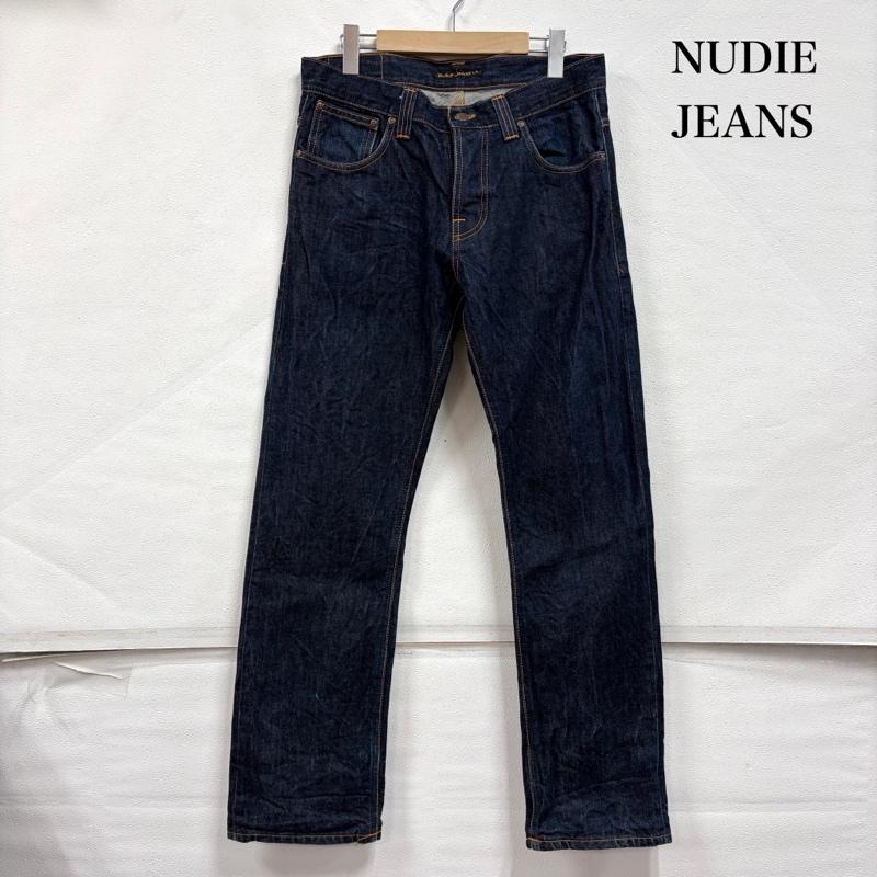 ヌーディージーンズ Nudie Jeans パンツ デニム、ジーンズ デニム ジーンズ レザーパッチ ボタンフライ 濃紺 イタリア製 32インチ ワンポイント X ロゴ、文字 インディゴ / インディゴ / Indigo メンズ USED 古着 中古 50168832