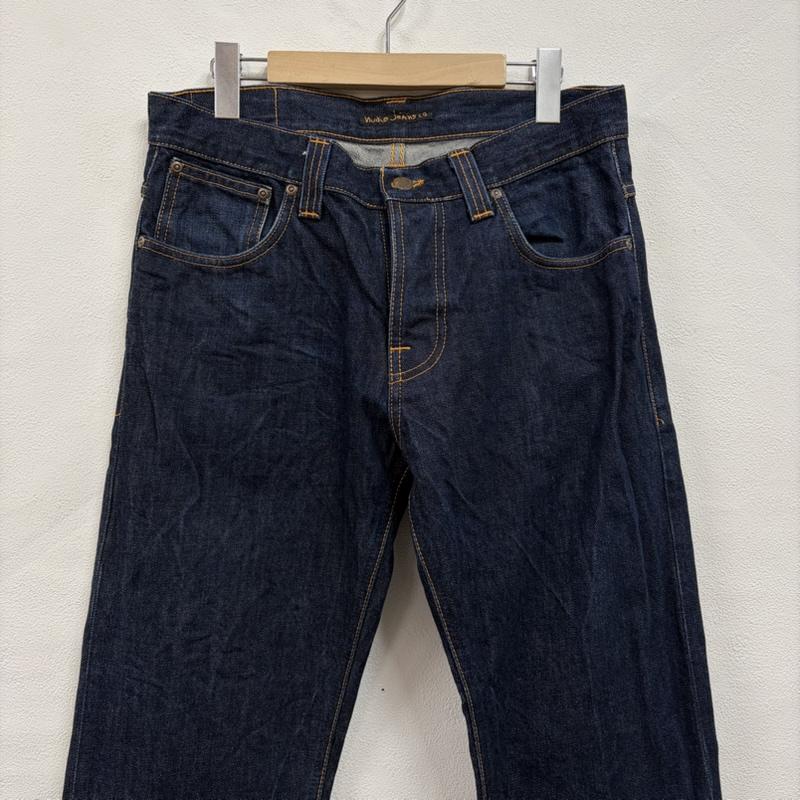 ヌーディージーンズ Nudie Jeans パンツ デニム、ジーンズ デニム ジーンズ レザーパッチ ボタンフライ 濃紺 イタリア製 32インチ ワンポイント X ロゴ、文字 インディゴ / インディゴ / Indigo メンズ USED 古着 中古 50168832