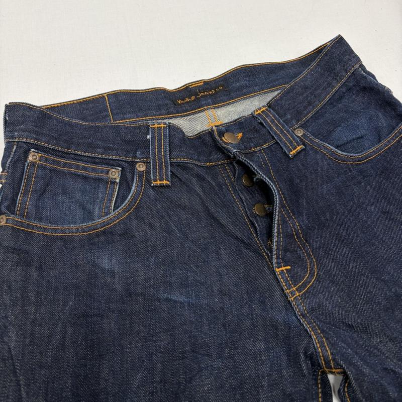 ヌーディージーンズ Nudie Jeans パンツ デニム、ジーンズ デニム ジーンズ レザーパッチ ボタンフライ 濃紺 イタリア製 32インチ ワンポイント X ロゴ、文字 インディゴ / インディゴ / Indigo メンズ USED 古着 中古 50168832