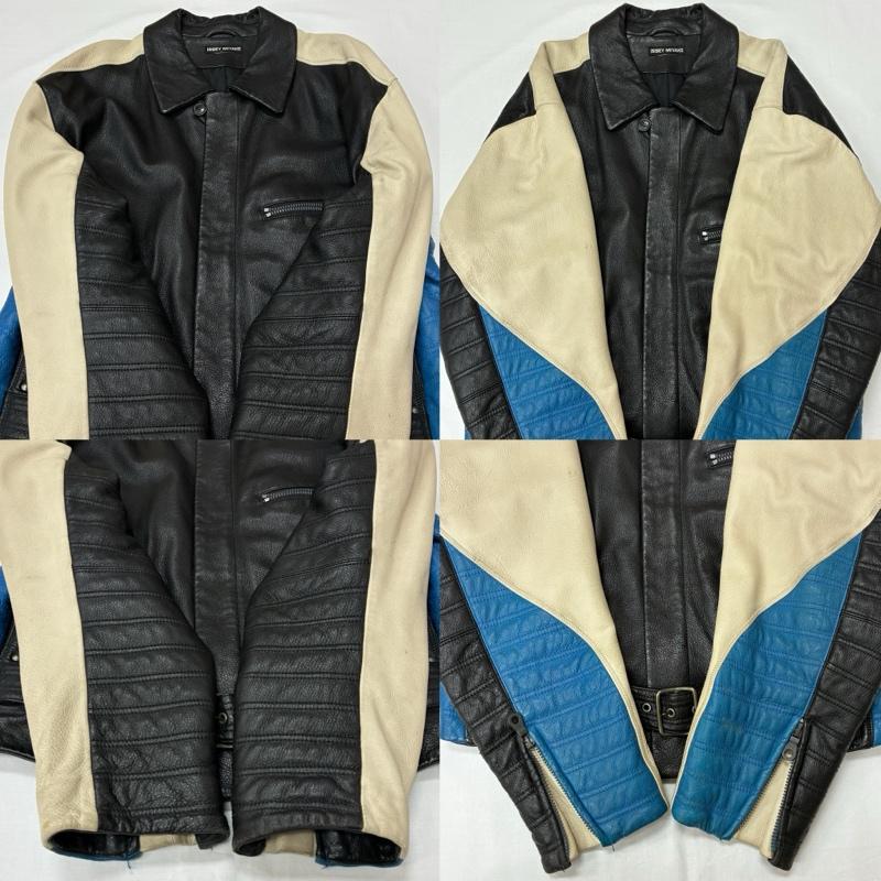 イッセイミヤケ ISSEY MIYAKE ジャケット、上着 レザージャケット 90s OLD ARCHIVE カラー ブロック シングル バイカー ライダース レザー ジャケット - メンズ USED 古着 中古 50168840