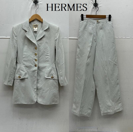エルメス HERMES ジャケット、上着 ジャケット、ブレザー 80s 90s リネン ジャケット ワイド パンツ セットアップ 40 白 / ホワイト / white レディース USED 古着 中古 50168843