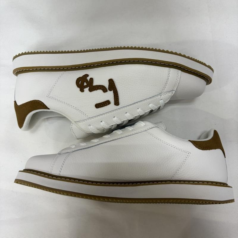 サンガチオ via SANGACIO スニーカー スニーカー にゅ～ず SPREE White Brown 27cm 箱付 27.0cm ロゴ、文字 白 / ホワイト / white X 茶 / ブラウン / brown メンズ USED 古着 中古 50168870