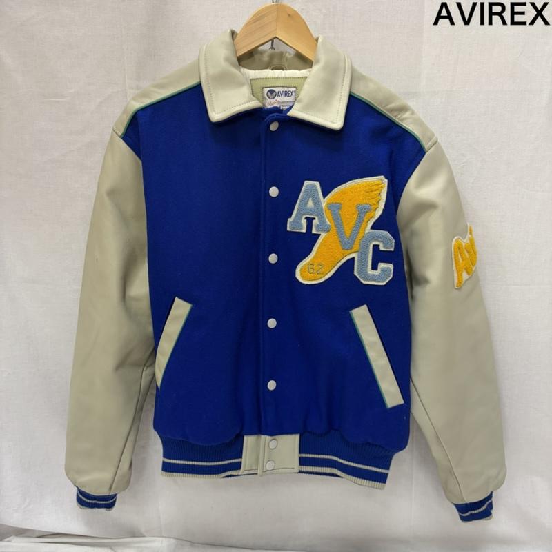 アヴィレックス AVIREX ジャケット、上着 ジャンパー、ブルゾン 90s 袖レザー スタジャン Varsity Jacket ロゴ、文字 青 / ブルー / blue X ベージュ / ベージュ / beige メンズ USED 古着 中古 50168875