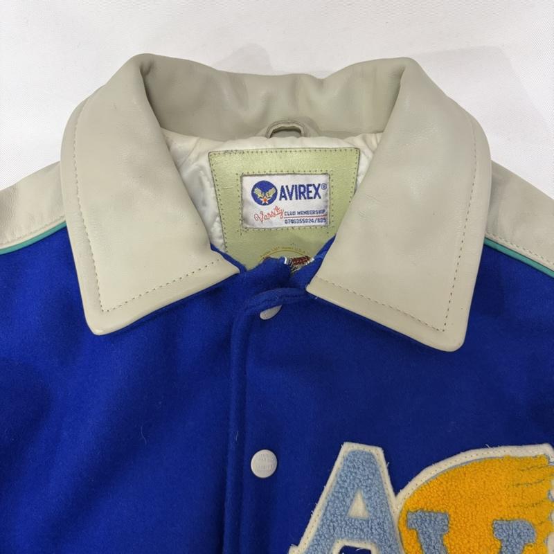 アヴィレックス AVIREX ジャケット、上着 ジャンパー、ブルゾン 90s 袖レザー スタジャン Varsity Jacket ロゴ、文字 青 / ブルー / blue X ベージュ / ベージュ / beige メンズ USED 古着 中古 50168875