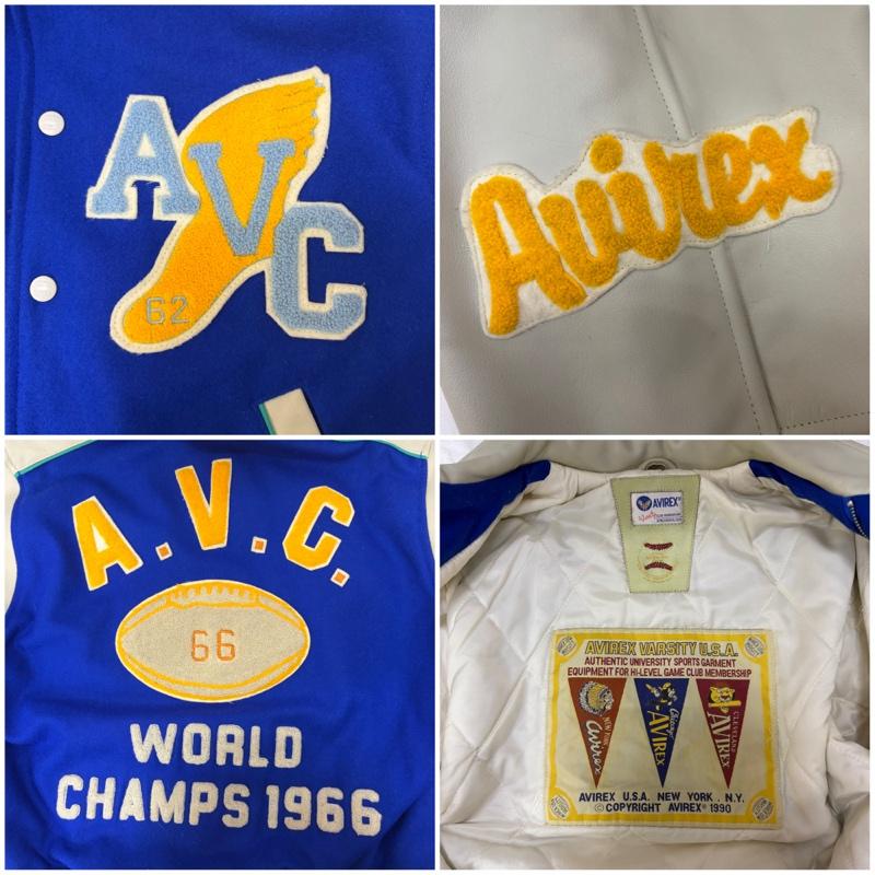 アヴィレックス AVIREX ジャケット、上着 ジャンパー、ブルゾン 90s 袖レザー スタジャン Varsity Jacket ロゴ、文字 青 / ブルー / blue X ベージュ / ベージュ / beige メンズ USED 古着 中古 50168875