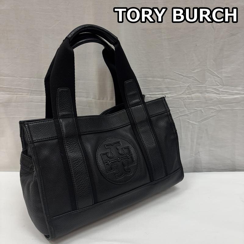 トリーバーチ TORY BURCH ハンドバッグ ハンドバッグ シボ革 レザー ハンドバッグ フロントロゴ - 黒 / ブラック / black レディース USED 古着 中古 50168876