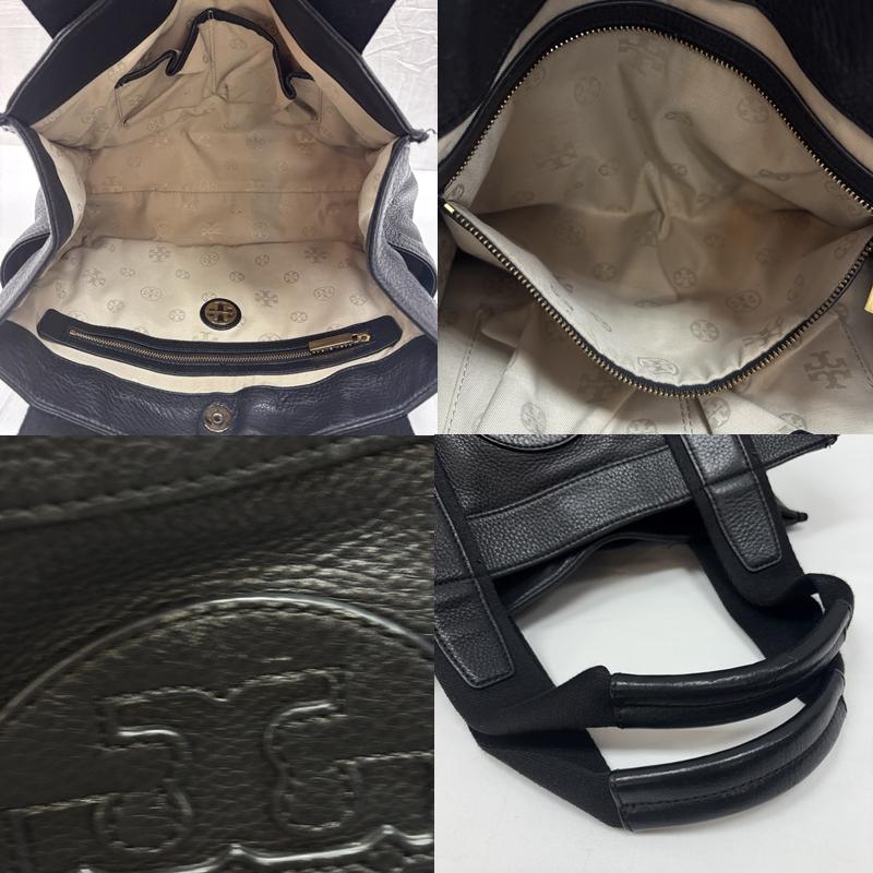 トリーバーチ TORY BURCH ハンドバッグ ハンドバッグ シボ革 レザー ハンドバッグ フロントロゴ - 黒 / ブラック / black レディース USED 古着 中古 50168876