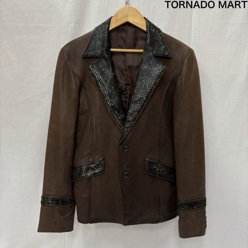 トルネードマート TORNADO MART ジャケット、上着 レザージャケット TLE-8517 ラムレザー パイソン テーラード ジャケット L 無地 茶 / ブラウン / brown メンズ USED 古着 中古 50168889