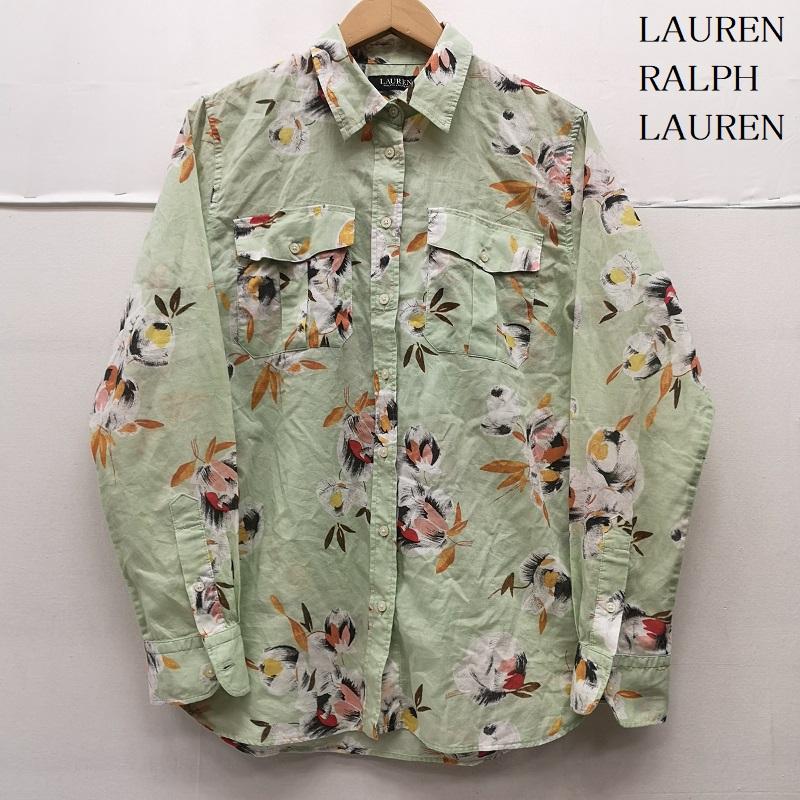 ローレンラルフローレン LAUREN RALPH LAUREN シャツ、ブラウス 長袖 花柄 フラワー コットンローン 長袖 ロングスリーブ シャツ M 黄緑 / イエローグリーン / メンズ USED 古着 中古 50168910