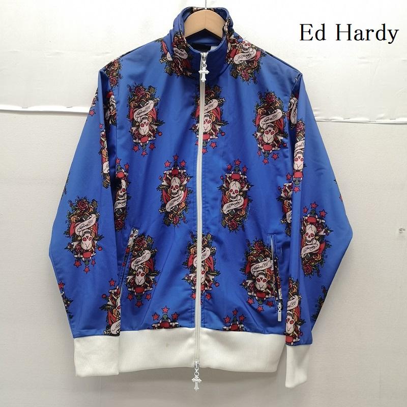 エドハーディー Ed Hardy ジャケット、上着 ジャンパー、ブルゾン スカル 骸骨 クロス 十字架 総柄 ジャージ トラック ジャケット M 青 / ブルー / blue メンズ USED 古着 中古 50168914