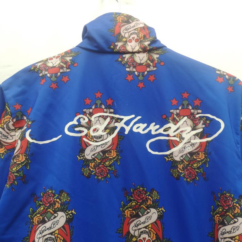 エドハーディー Ed Hardy ジャケット、上着 ジャンパー、ブルゾン スカル 骸骨 クロス 十字架 総柄 ジャージ トラック ジャケット M 青 / ブルー / blue メンズ USED 古着 中古 50168914