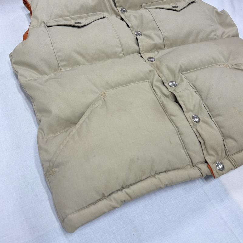 ザノースフェイス THE NORTH FACE ジャケット、上着 ダウンベスト 70s 80s 茶タグ ダウンベスト ヴィンテージ ナイロン フラップポケット スナップボタン S 無地 ベージュ / ベージュ / beige X 橙 / オレンジ / orange メンズ USED 古着 中古 50168928