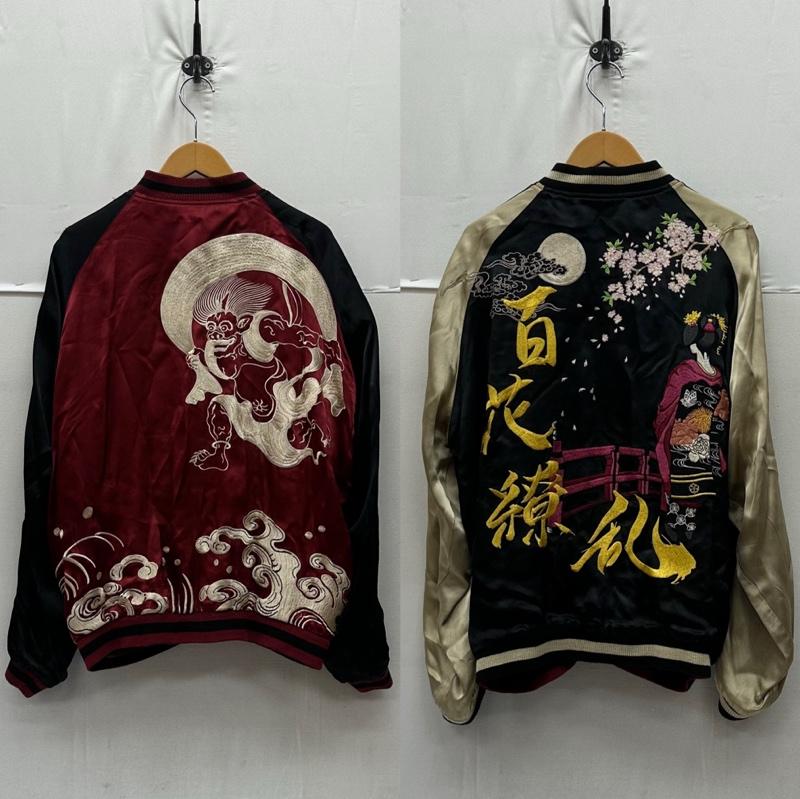 古着 USED ジャケット、上着 ジャンパー、ブルゾン 源平記 百花繚乱 刺繍 スカジャン リバーシブル 舞子 風神 XL 黒 / ブラック / black X 赤 / レッド / red メンズ USED 古着 中古 50168931