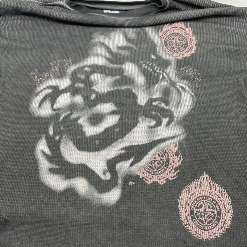 古着 USED Tシャツ 長袖 Travis Scott トラヴィススコット ドラゴン プリント サーマル カットソー ロンT XL 黒 / ブラック / black メンズ USED 古着 中古 50168937