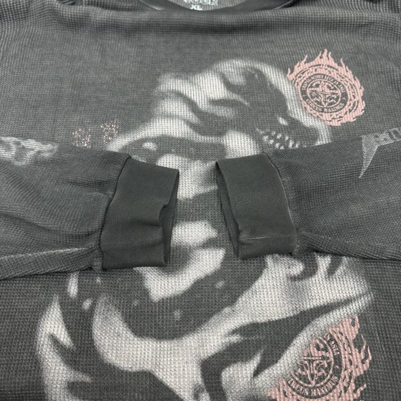 古着 USED Tシャツ 長袖 Travis Scott トラヴィススコット ドラゴン プリント サーマル カットソー ロンT XL 黒 / ブラック / black メンズ USED 古着 中古 50168937