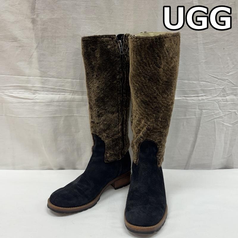 アグ UGG ブーツ ロングブーツ スエードレザー ムートン コンビ サイドジップ ロング ブーツ 23.0cm レディース USED 古着 中古 50168942