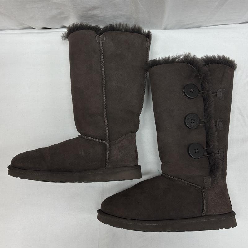 アグ UGG ブーツ ロングブーツ S/N1873 スエードレザー ボア ムートン ロング ブーツ サイドボタン 23.0cm レディース USED 古着 中古 50168943