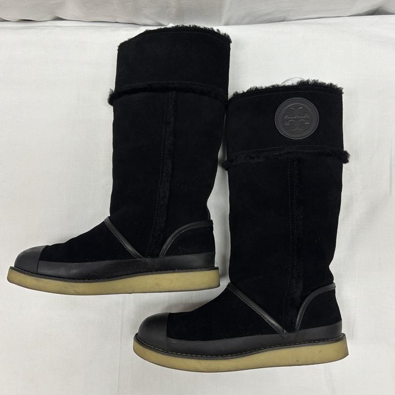 トリーバーチ TORY BURCH ブーツ ロングブーツ スエードレザー ボア ムートン ロング ブーツ キャップトゥ - 黒 / ブラック / black レディース USED 古着 中古 50168944