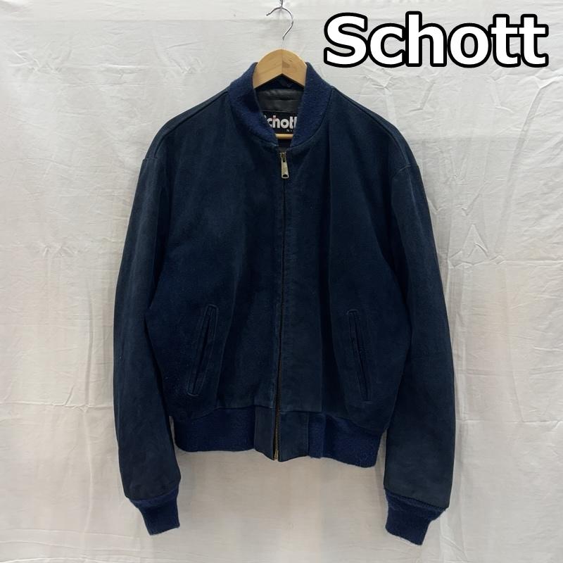 ショット schott ジャケット、上着 レザージャケット 327 スエードレザー ジップアップ ボンバー ジャケット 46 紺 / ネイビー / navy メンズ USED 古着 中古 50168946